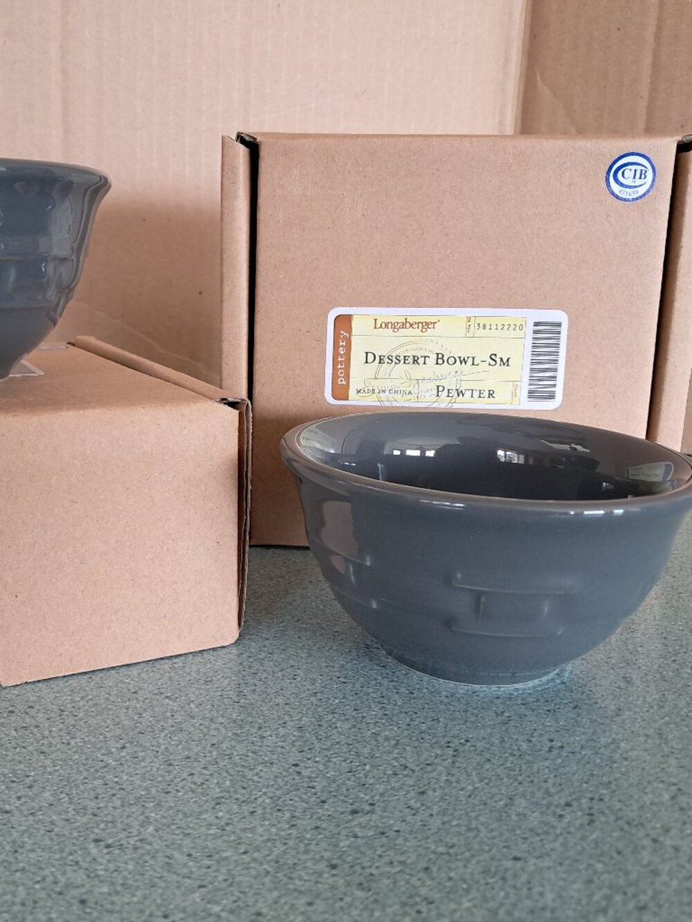 Longaberger Pottery 2 Dessert Bowls in Pewter gray